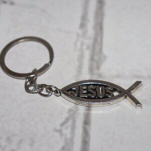 Ichthys "JESUS" Fish Keychain | 4" Long | Christian Symbol | Silver-Tone